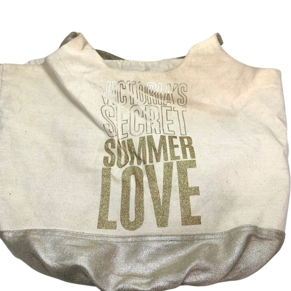 Victorias Secret Summer Love Metallic Gold Canvas Tote Y2K Purse Shoulder Bag